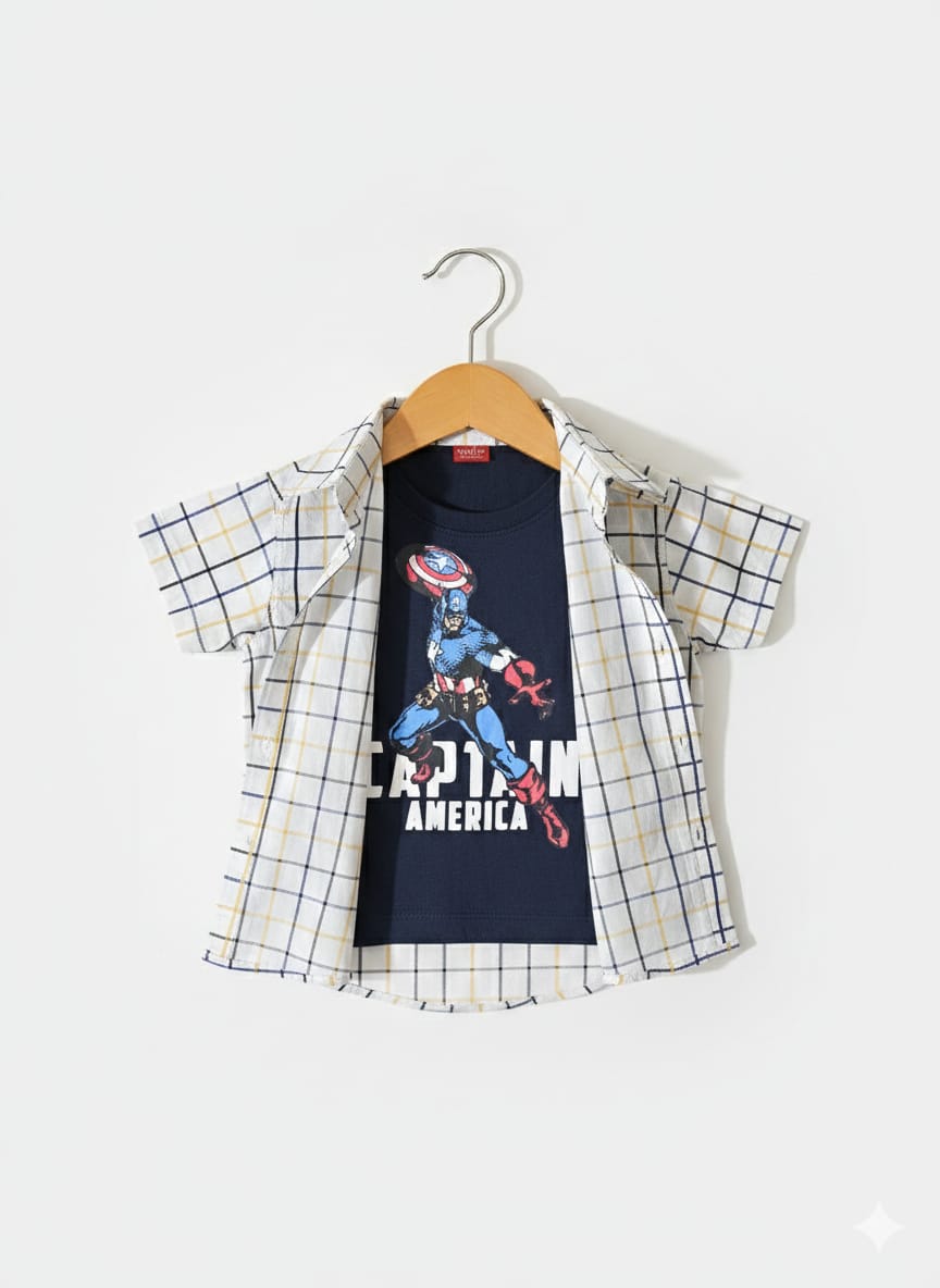 Black Yellow Checked Captain America Layered Casual Shirt 219