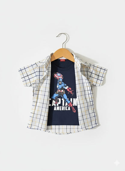 Black Yellow Checked Captain America Layered Casual Shirt 219