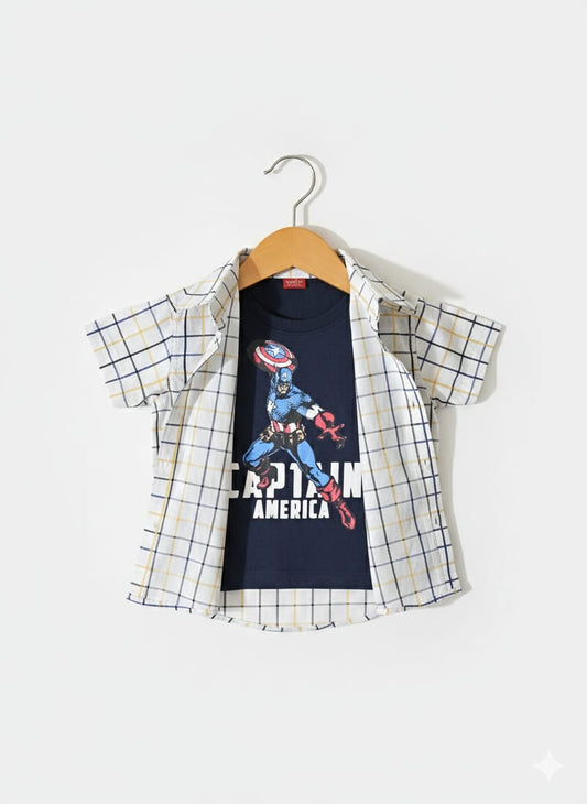 Black Yellow Checked Captain America Layered Casual Shirt 219
