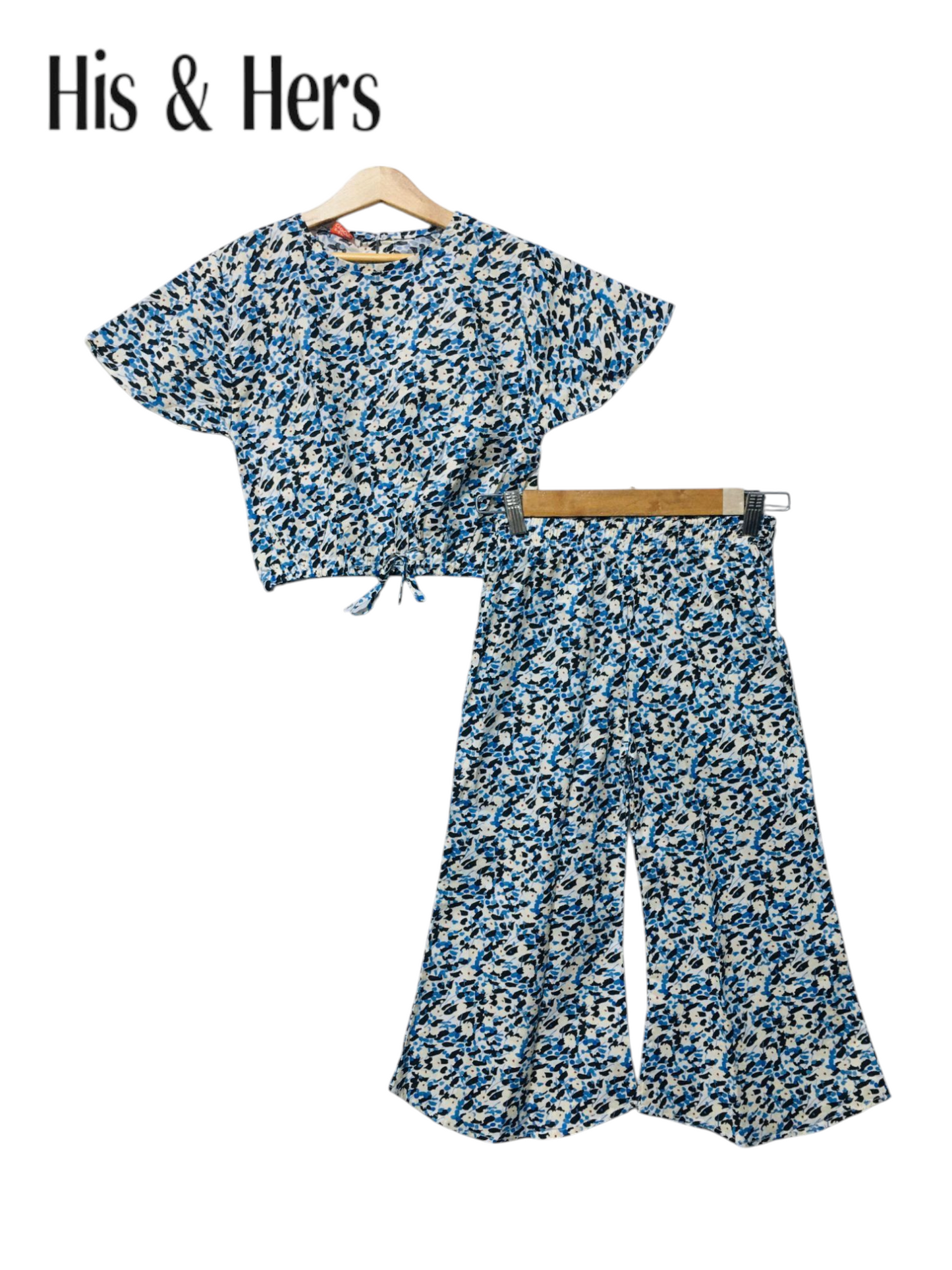 Blue Black Abstract Pattern Cotton Girls Co-Ord Set 229
