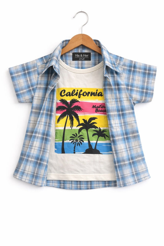 Blue & Black Checked Californie Printed  Layered Casual Shirt 214