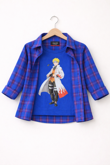 Blue Check Blue Inner Layered Casual Shirt 286