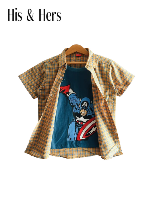 Blue Checked Beige Layered Casual Shirt 221