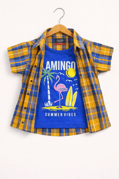 Blue Checked [ Summer Vibes ] Printed  Layered Casual Shirt 211