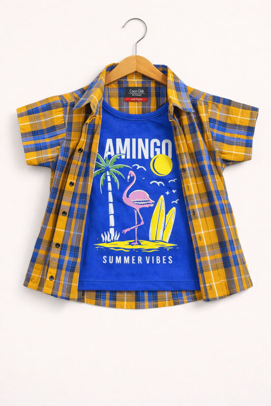 Blue Checked [ Summer Vibes ] Printed  Layered Casual Shirt 211