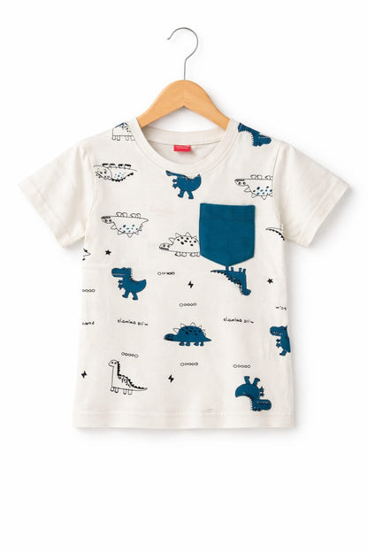 Blue Dinosaur Printed With blue Pocket   Boys T-Shirt 214
