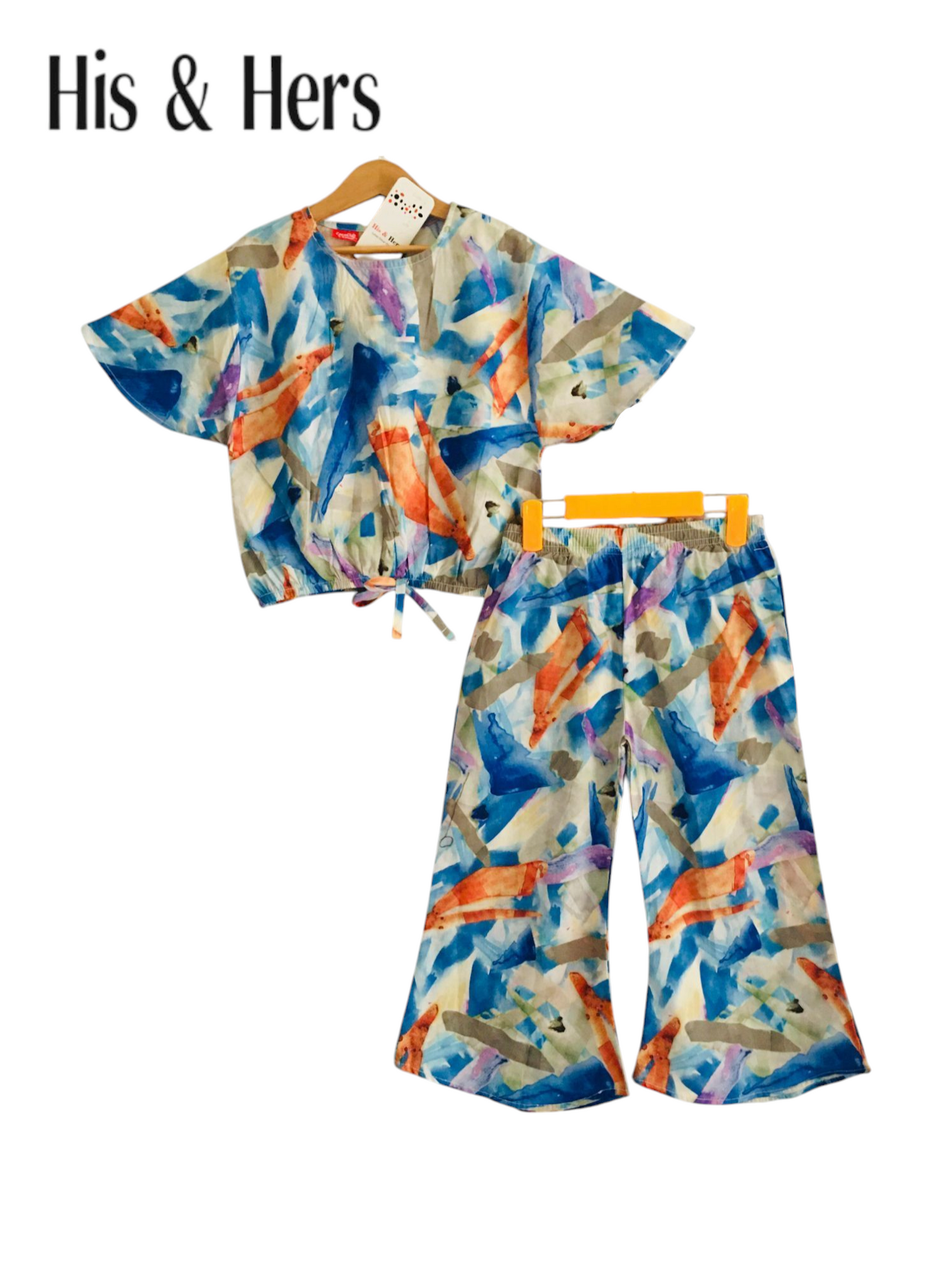 Blue Orange Abstract patterns Cotton Girls Co-Ord Set 245