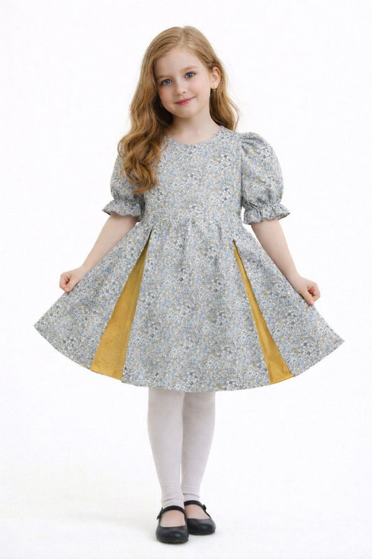 Blue &Yellow  Flower  Printed  grey  Girls Top 201