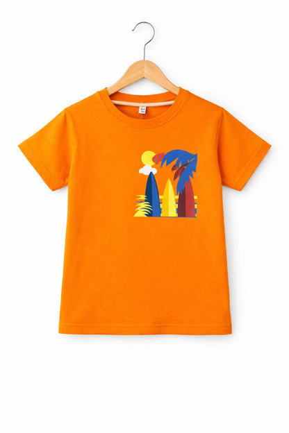 Blue & Yellow Sunny Day  Printed Orange Boys T-Shirt 250