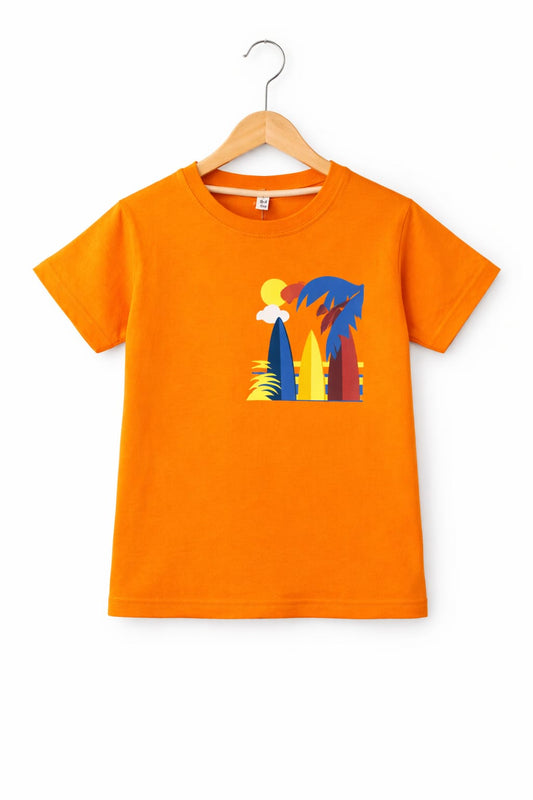 Blue & Yellow Sunny Day  Printed Orange Boys T-Shirt 250