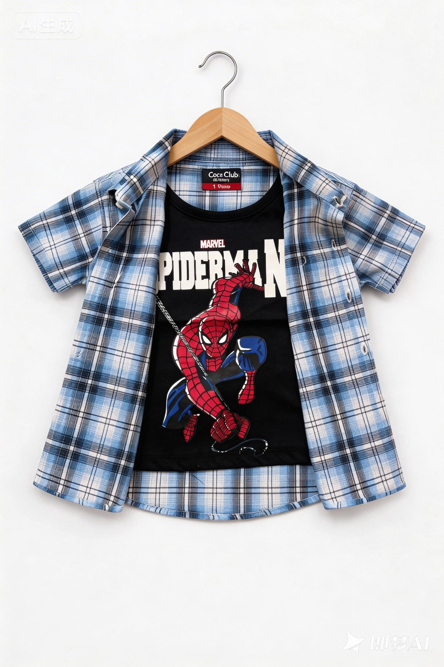 Blur Check Spiderman Printed Layered Casual Shirt Boys 219