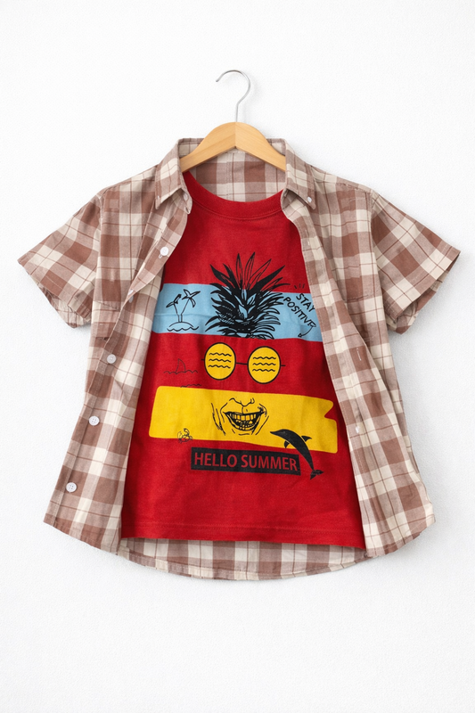 Brown Checked Hello Summer  Layered Casual Shirt 208