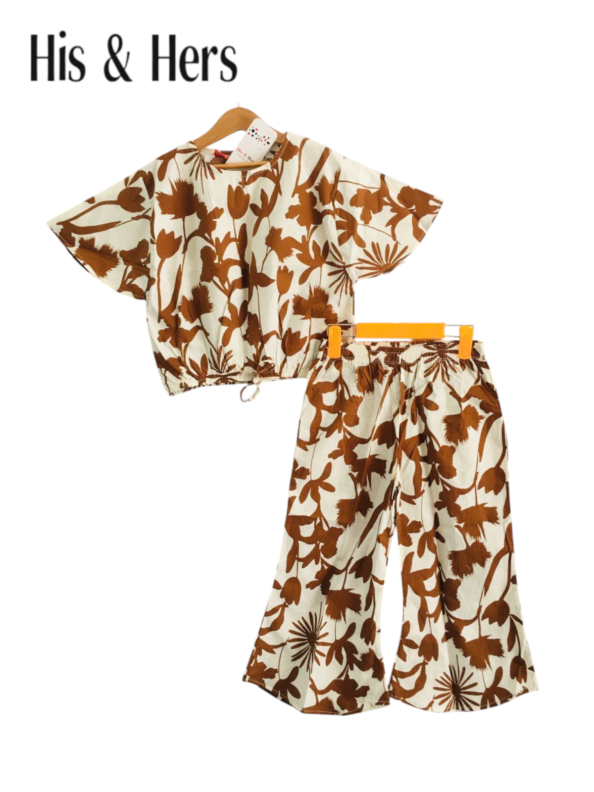 Brown Leaves White Cotton Girls Co-Ord Set 245