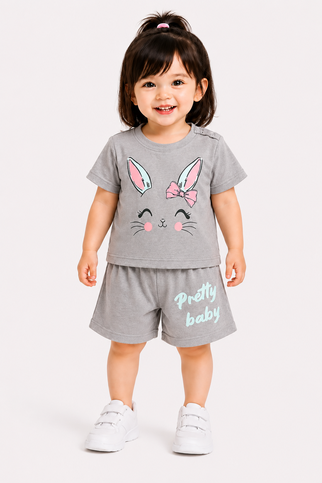 Bunny Face Printed  Grey Girls Nicker Suit 608