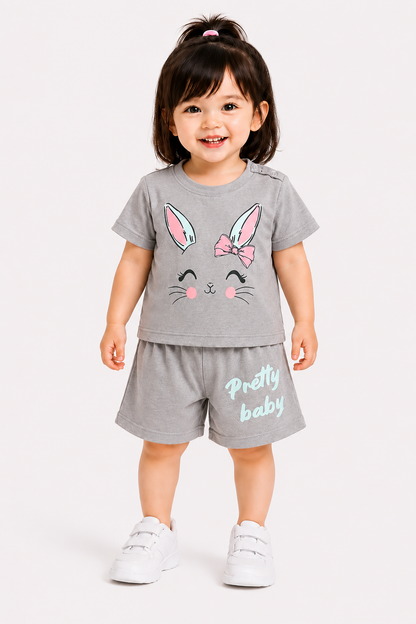 Bunny Face Printed  Grey Girls Nicker Suit 608