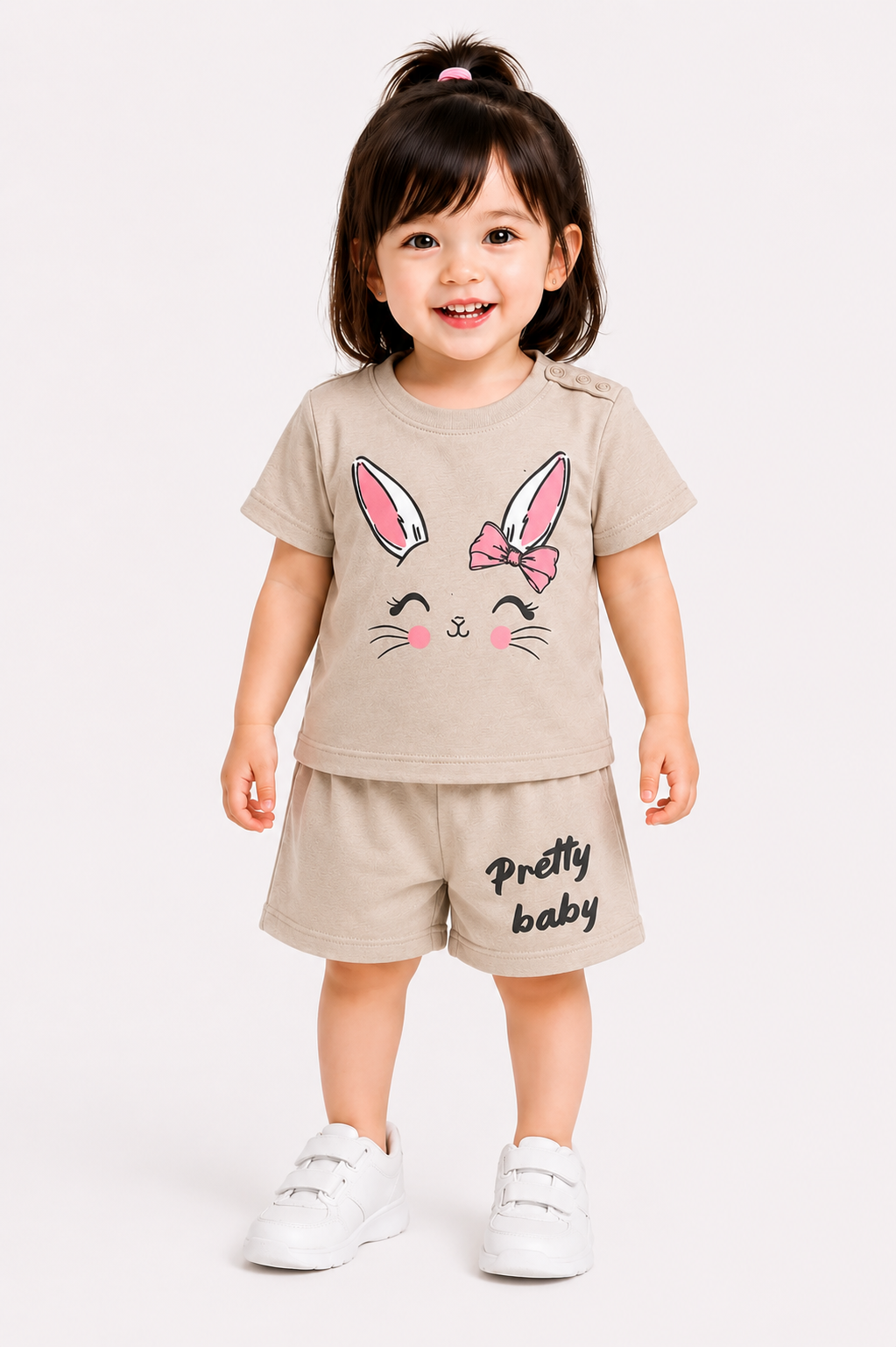 Bunny Face Printed Mushroom Grey Girls Nicker Suit 704