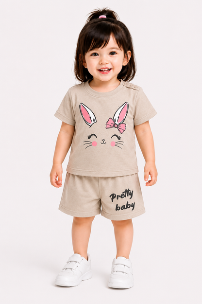 Bunny Face Printed Mushroom Grey Girls Nicker Suit 704