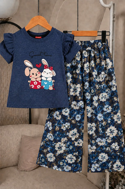 Bunny Printed Navy Girls T-Shirt &Cotton Flapper 214