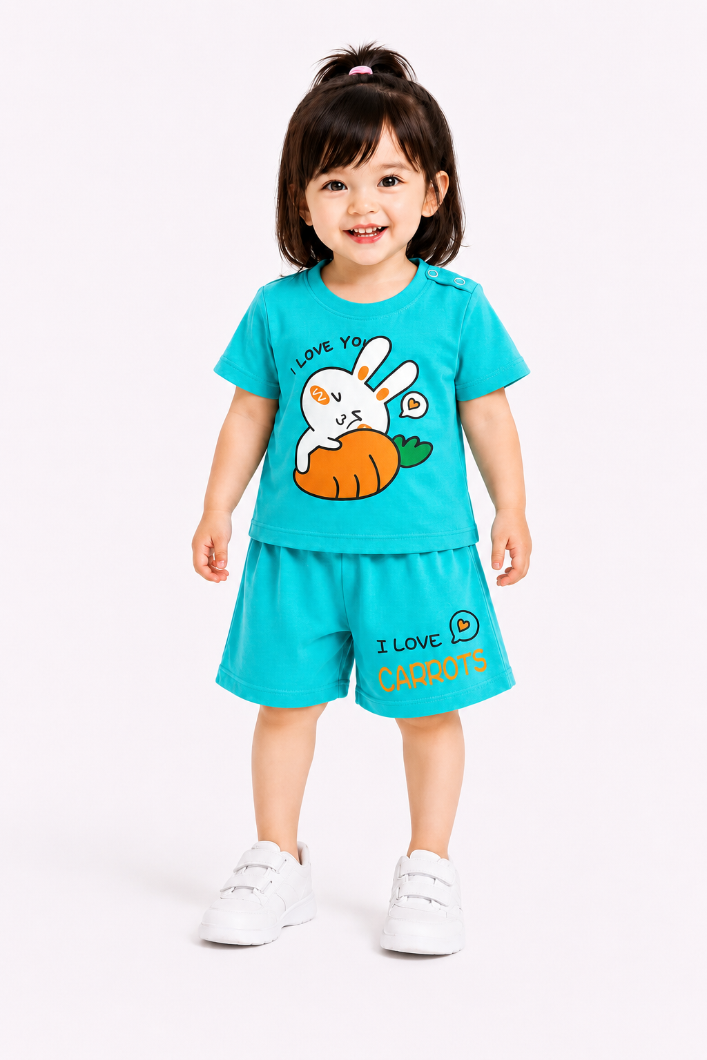 Bunny With Carrot Printed Blue Girls Nicker Suit 713