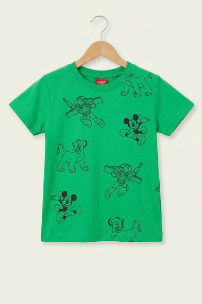 Cartoon Adventure Printed Dark  Green  Boys T-Shirt 295