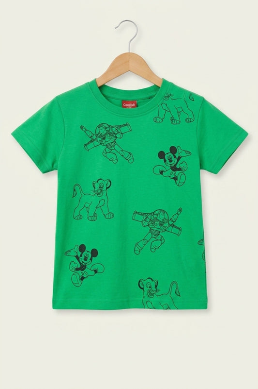 Cartoon Adventure Printed Dark  Green  Boys T-Shirt 295