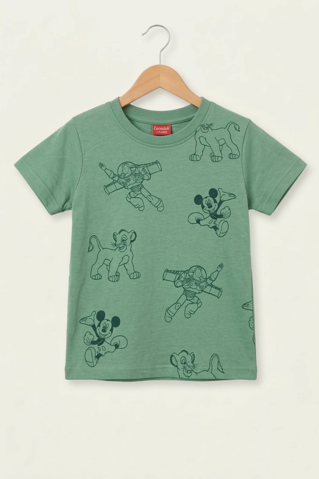 Cartoon Adventure Printed Olive Green  Boys T-Shirt 110