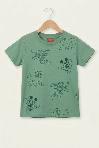 Cartoon Adventure Printed Olive Green  Boys T-Shirt 110