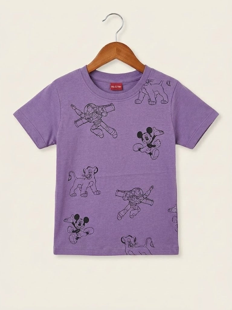 Cartoon Adventure Printed  Purple  Boys T-Shirt 423