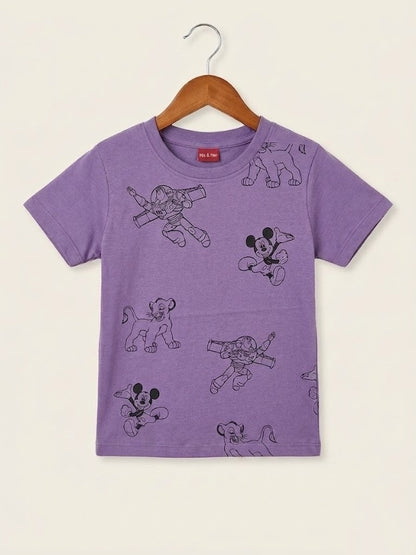 Cartoon Adventure Printed  Purple  Boys T-Shirt 423