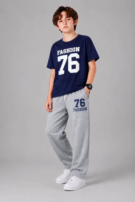 [Fashion 76] Printed Navy Boys T-Shirt & Trouser 529