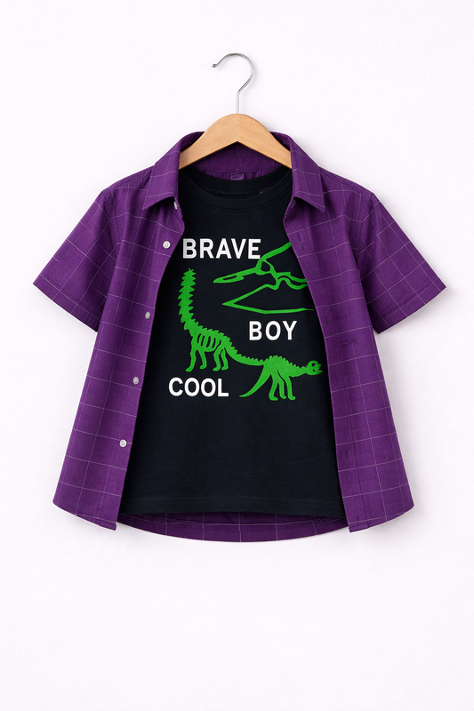 White Lines Purple Double Casual Shirt Boys 207