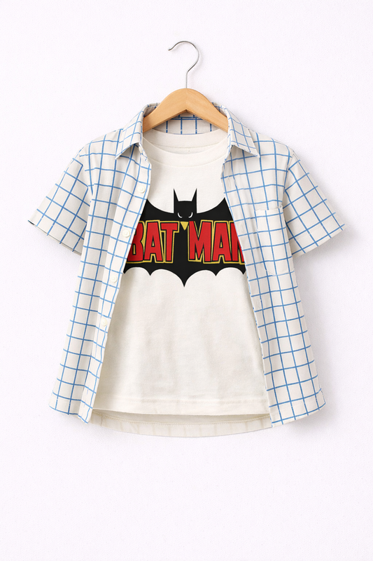 Blue Checked Double Casual Shirt Boys 226