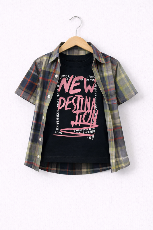 Green & Red  Double Casual Shirt boys 208