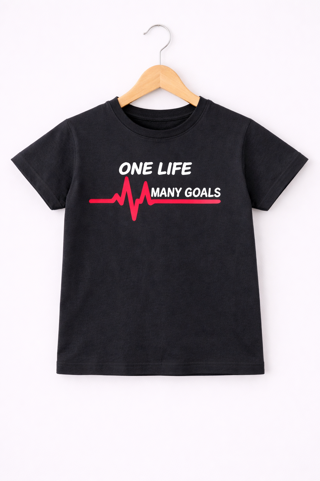 [One Life] Printed  Black  Boys T-Shirt 302