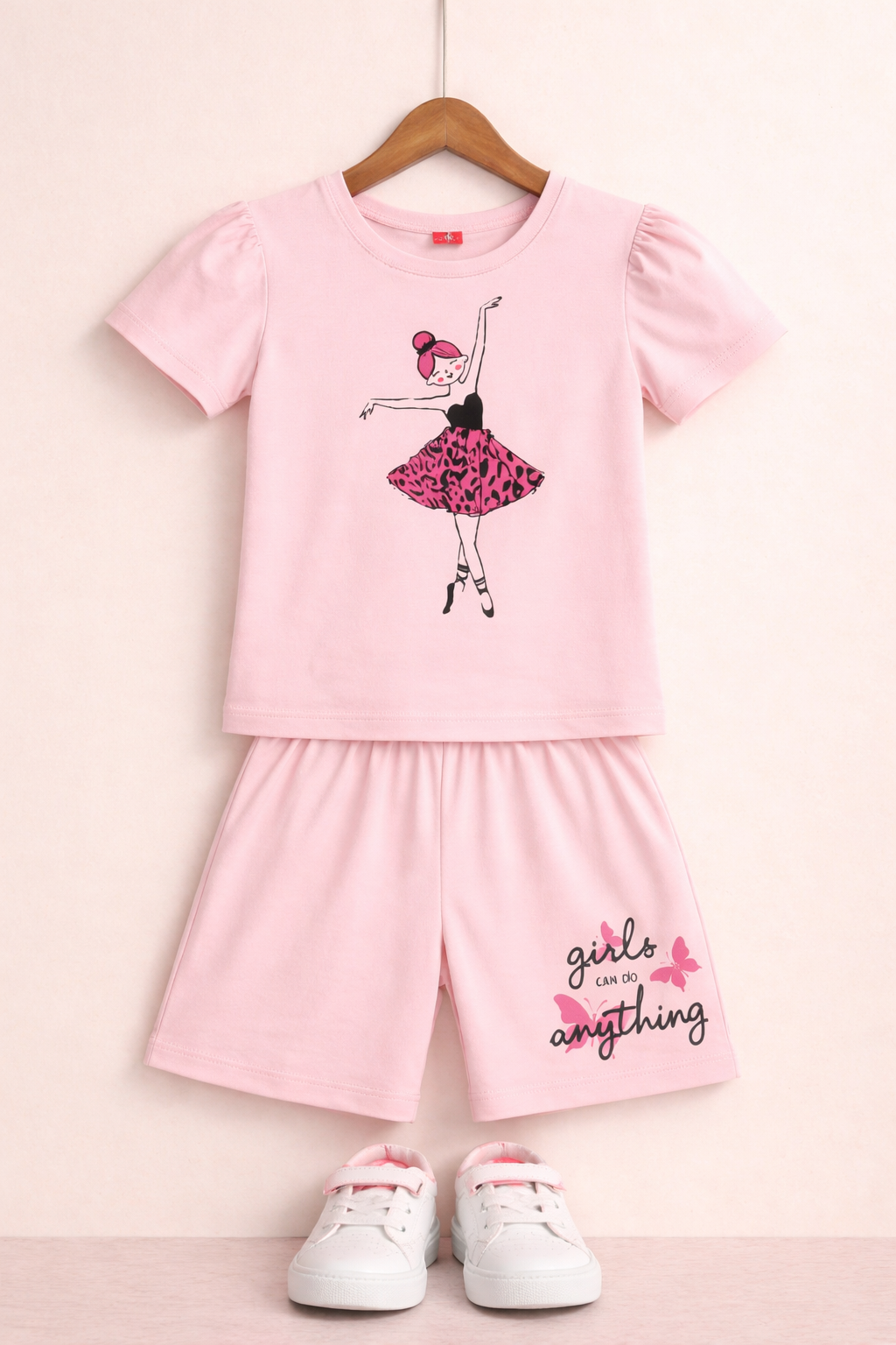 Dark Pink Dancing Girl Printed Light Pink Nicker Suit Girls 272