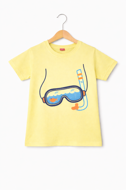 Black Blue Snorkel Printed Yellow  Boys T-Shirt