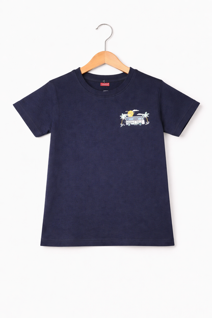 Traveling Beach  Printed Navy Boys T-Shirt