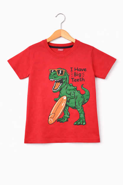 Green Dragan Printed Red Boys T-Shirt