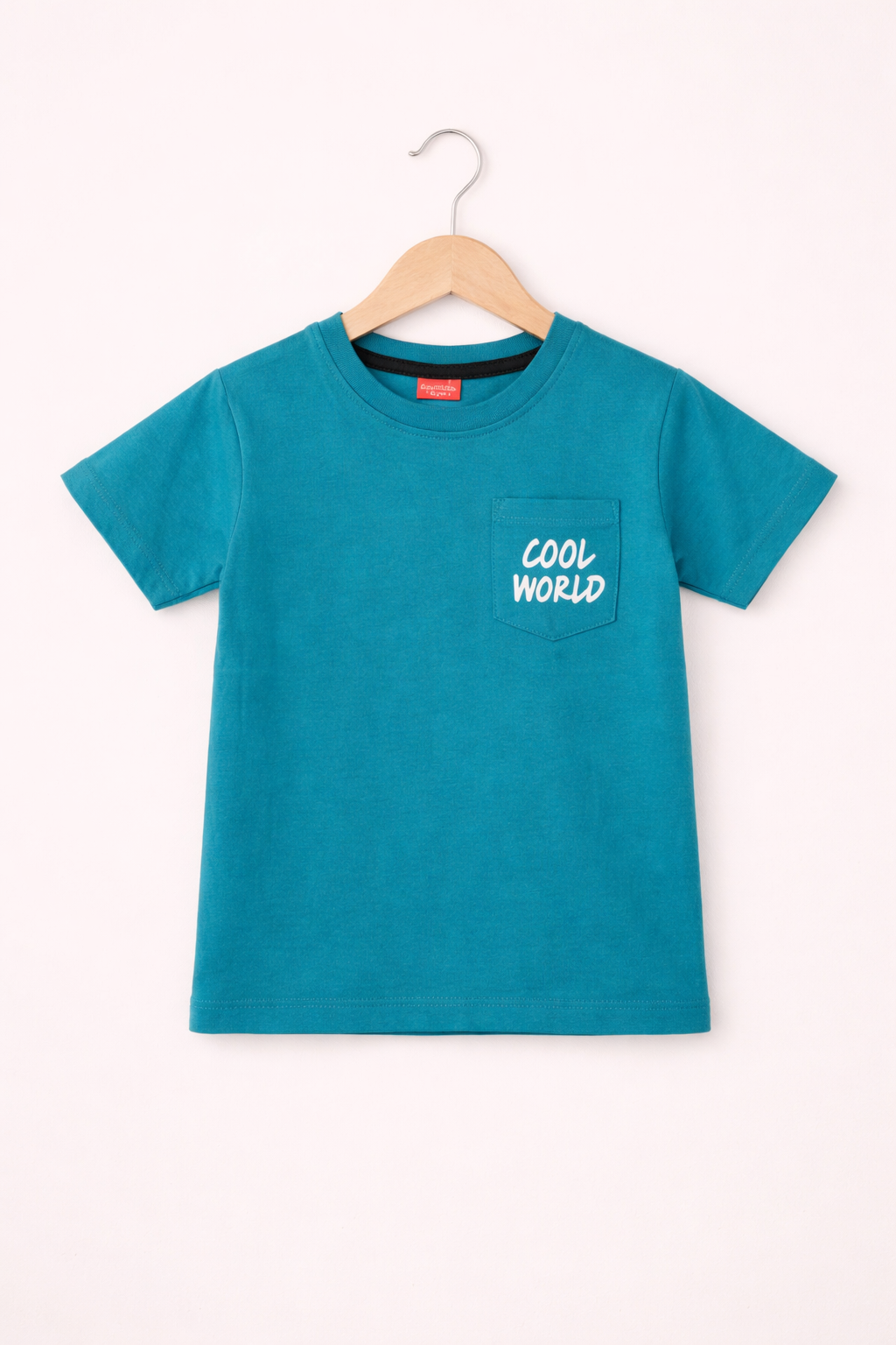 White [Cool World] Printed on Pocket Mid-Blue  Boys T-Shirt