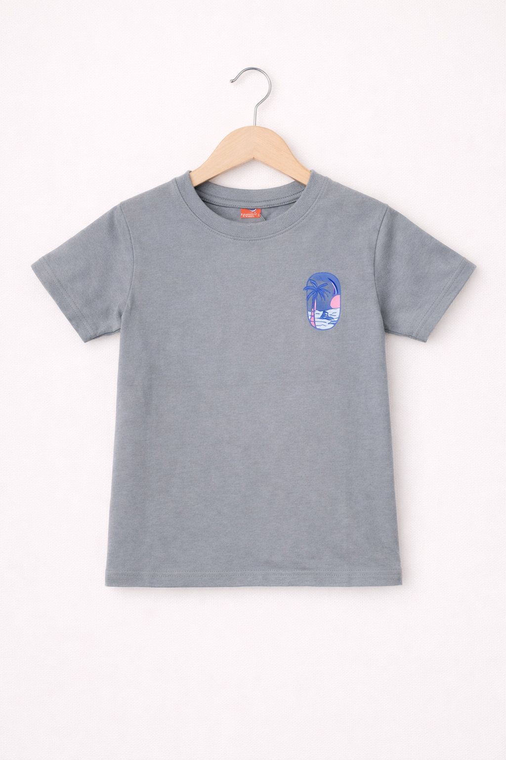 Pink Navy Sun Set Vibes Printed Dark Grey  Boys T-Shirt