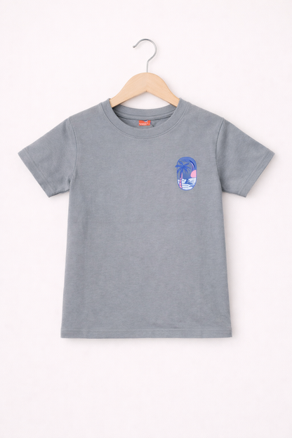 Pink Navy Sun Set Vibes Printed Dark Grey  Boys T-Shirt