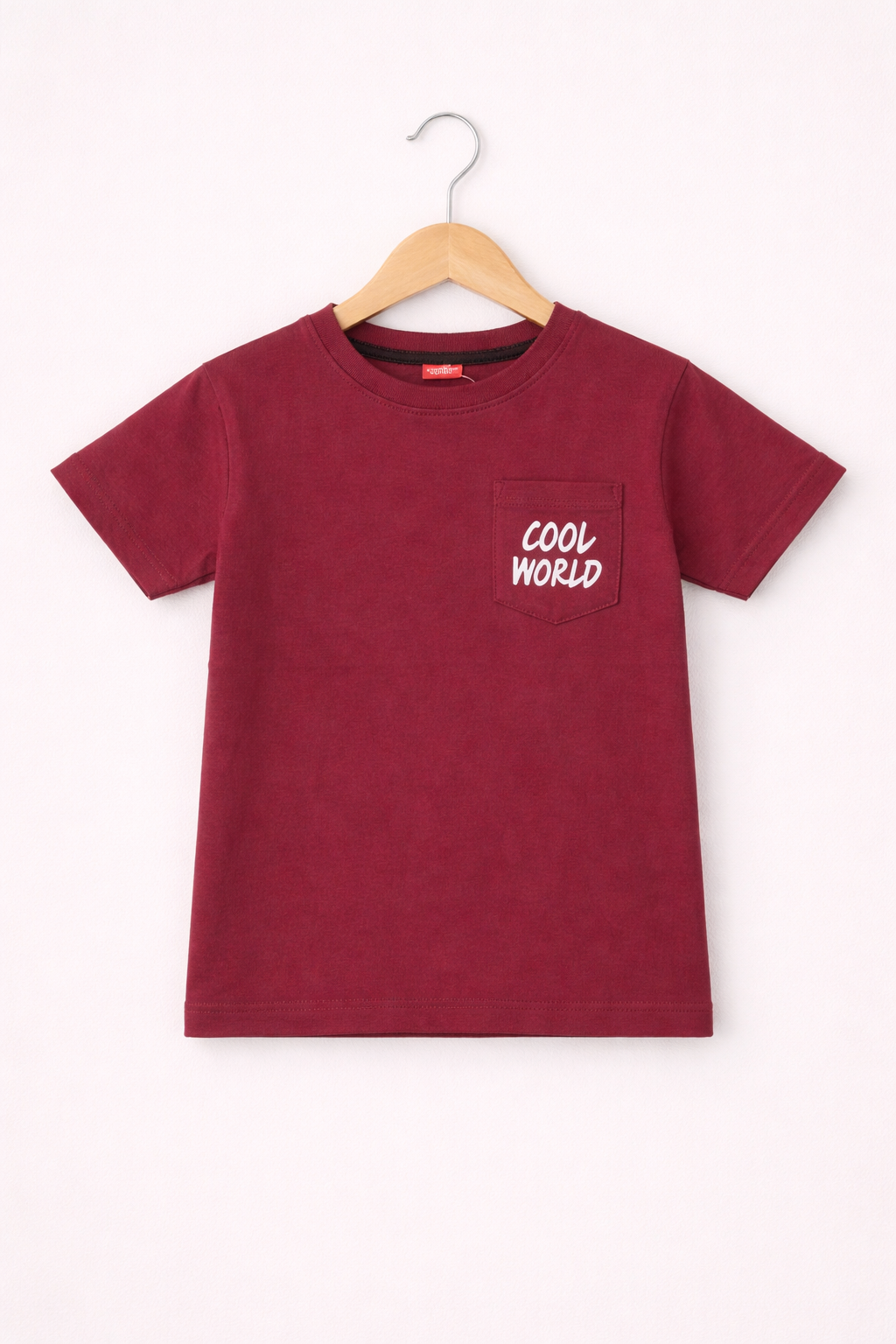 White [Cool World] Printed on Pocket Maroon   Boys T-Shirt