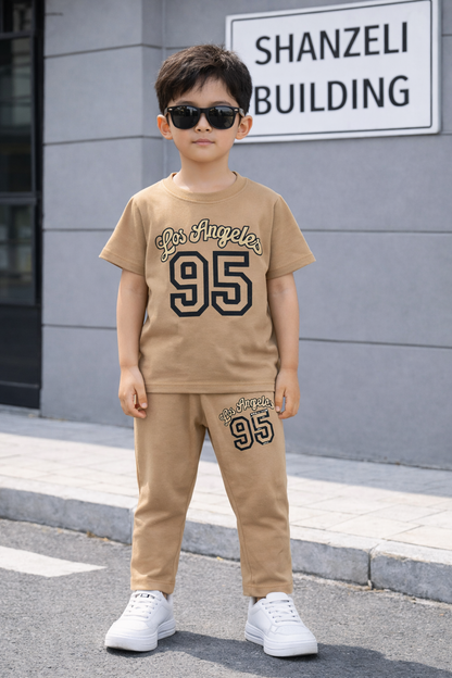 Black Los Angeles  Printed brown  T-Shirt &Trousers Boys
