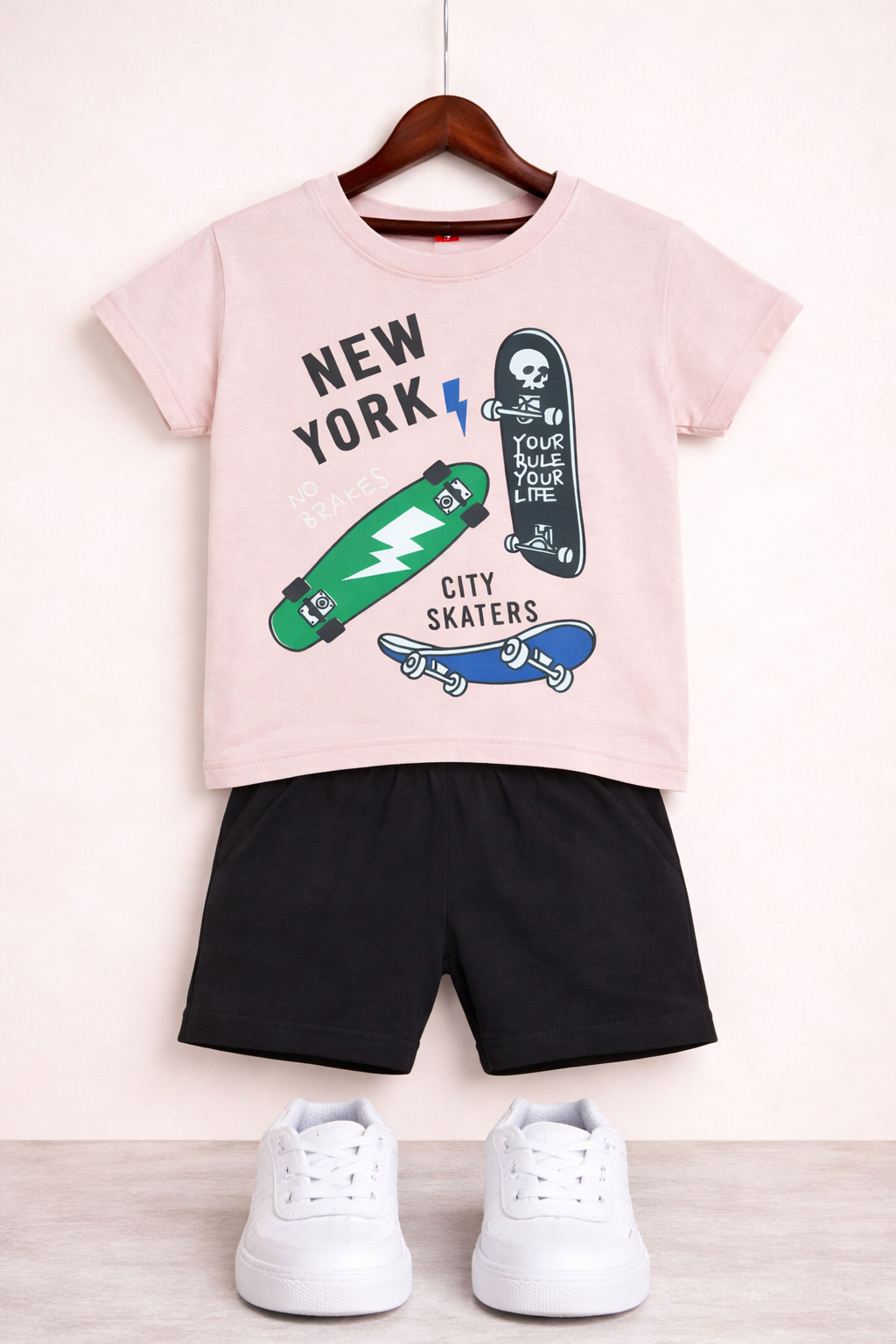 New York Printed Light Pink  Nicker Suit Boys 226