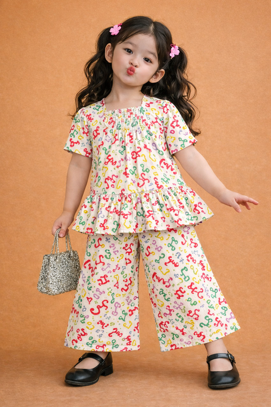 Red  Green  Followers Printed Girls Co-Ord set