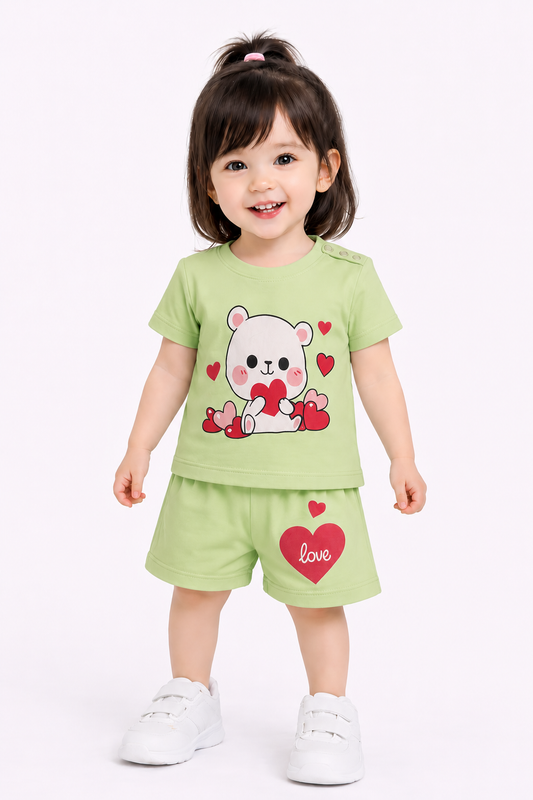 Minty Bear Love Printed  Girls Nicker Suit 219