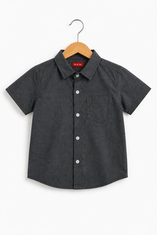Black Plain Cotton Half Sleeve Dress Shirt 508