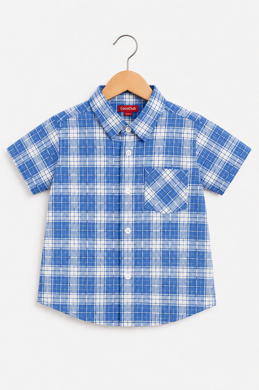 Black Checked  Blue Cotton Half Sleeve Dress Shirt 604