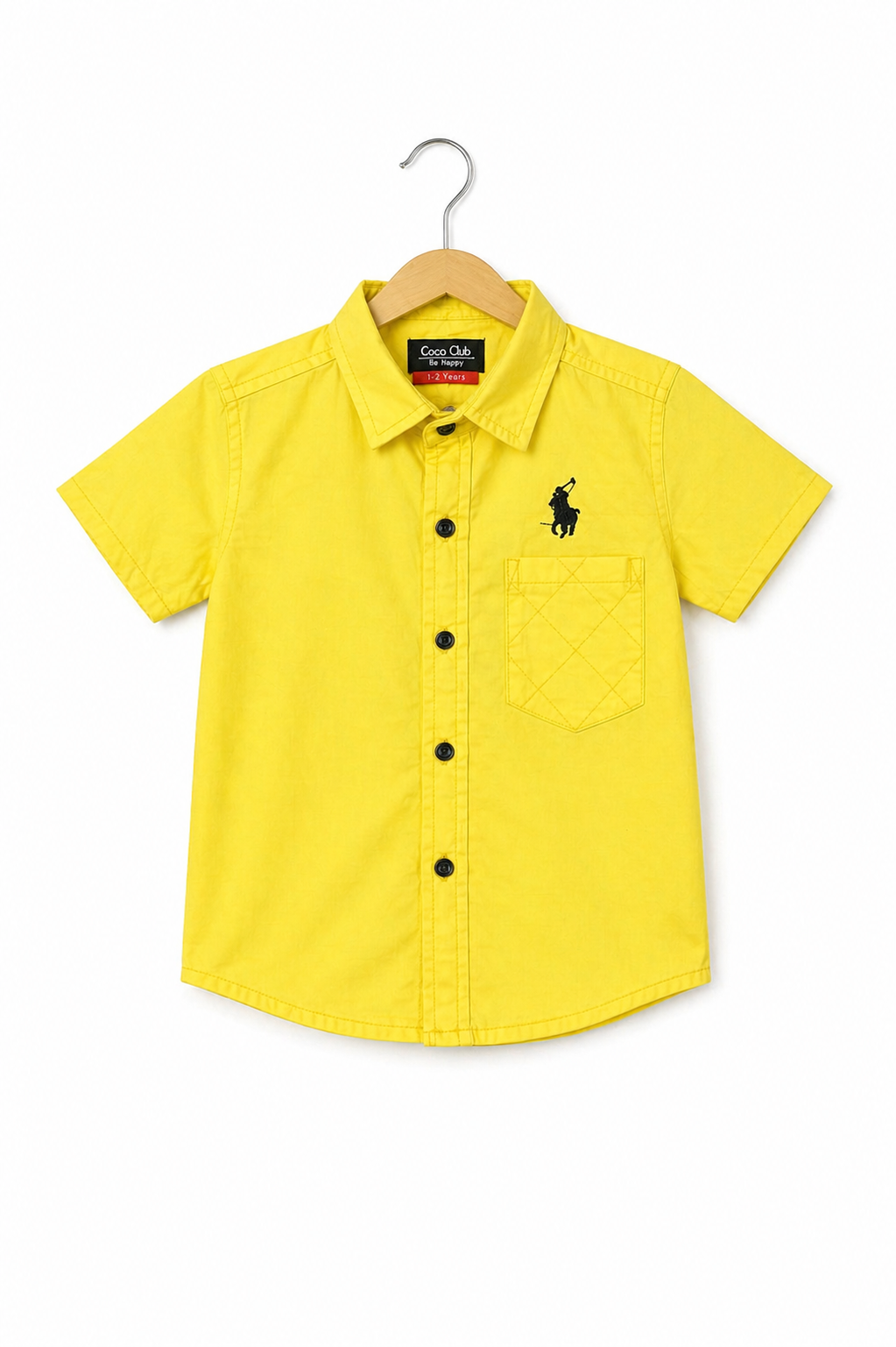 Mini Horse Printed Yellow Cotton Half Sleeve Dress Shirt 503