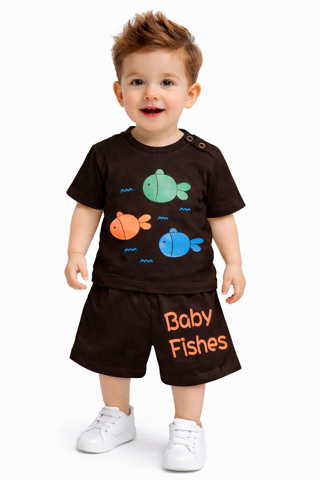 Fishes Printed Dark Brown New Born Nicker Suit 219